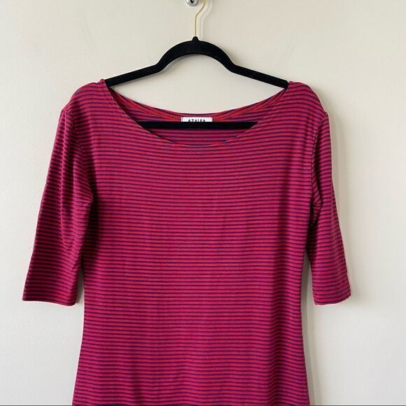 Azalea-red & Navy Stripe 3/4 Sleeve Mini Bodycon Dress (Small) - Picture 5 of 8